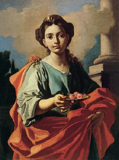 Giacomo Cestaro A female Saint holding a plate of roses oil painting image